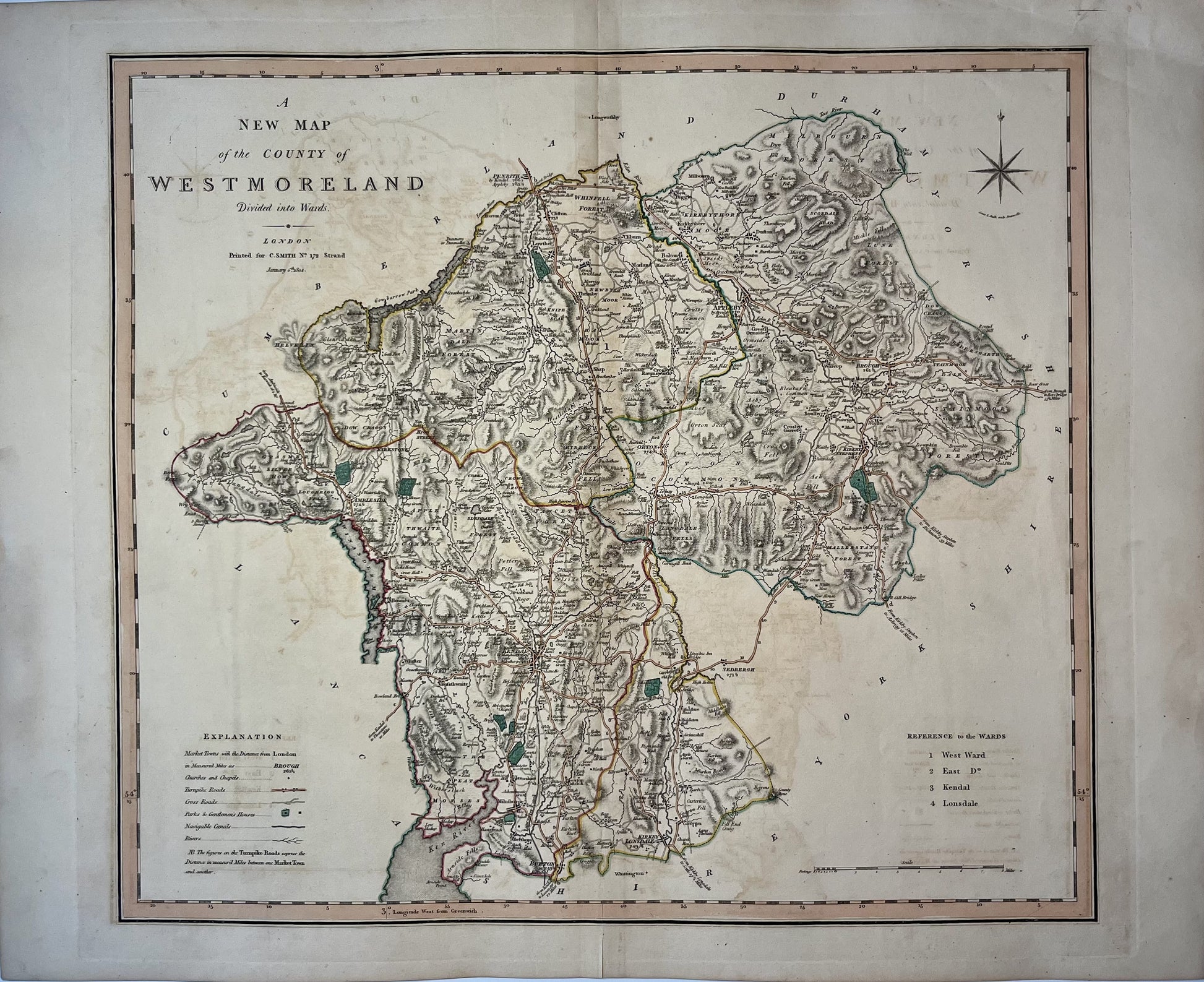 Achat carte ancienne Comte Westmoreland Angleterre