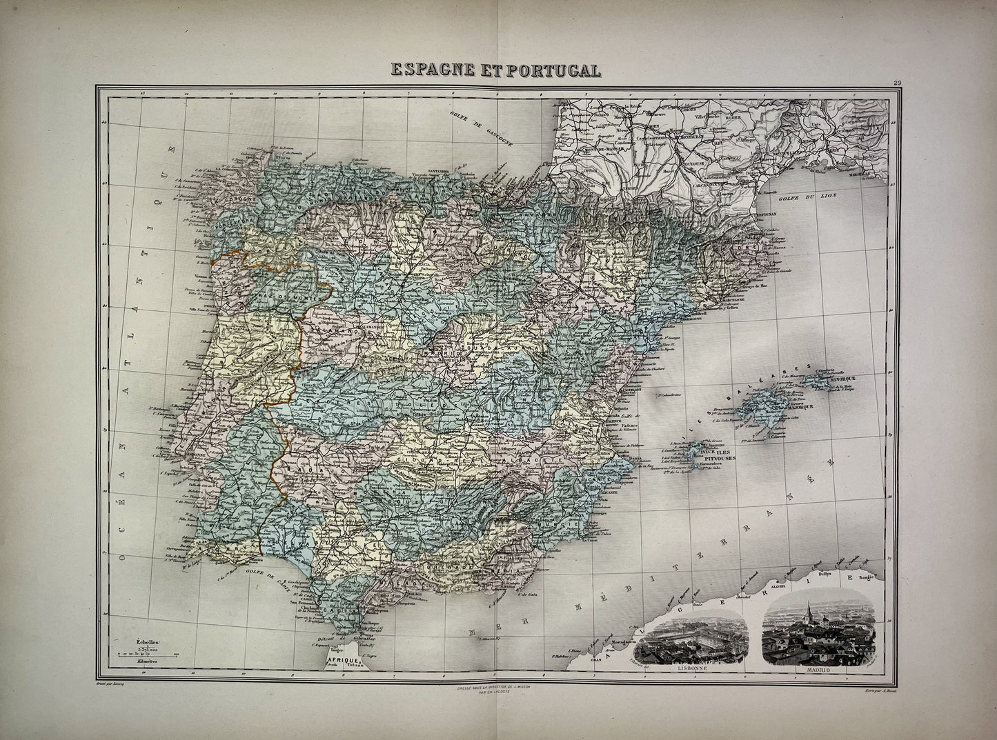 Achat carte ancienne Espagne Portugal