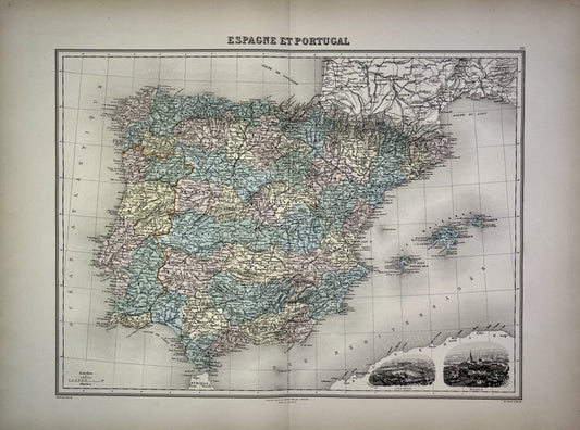 Achat carte ancienne Espagne Portugal