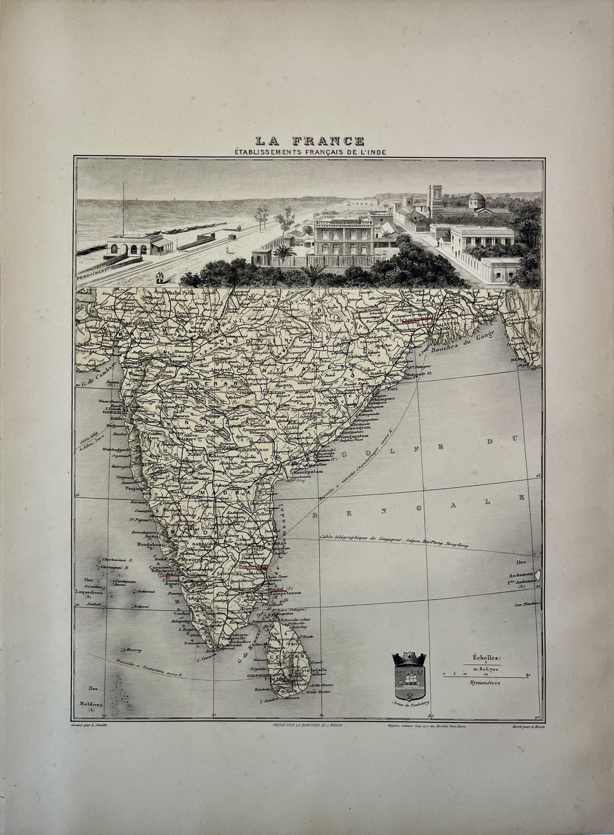 Antique map of French establishments in India by A. Vuillemin – Votre ...