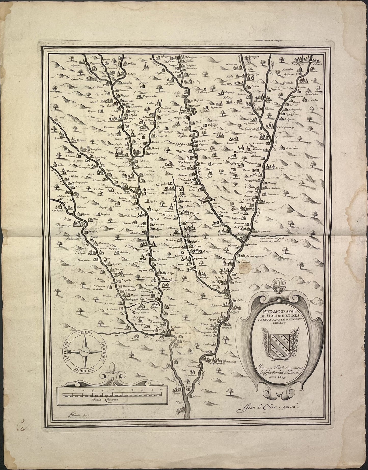 Achat carte ancienne fleuve Garonne