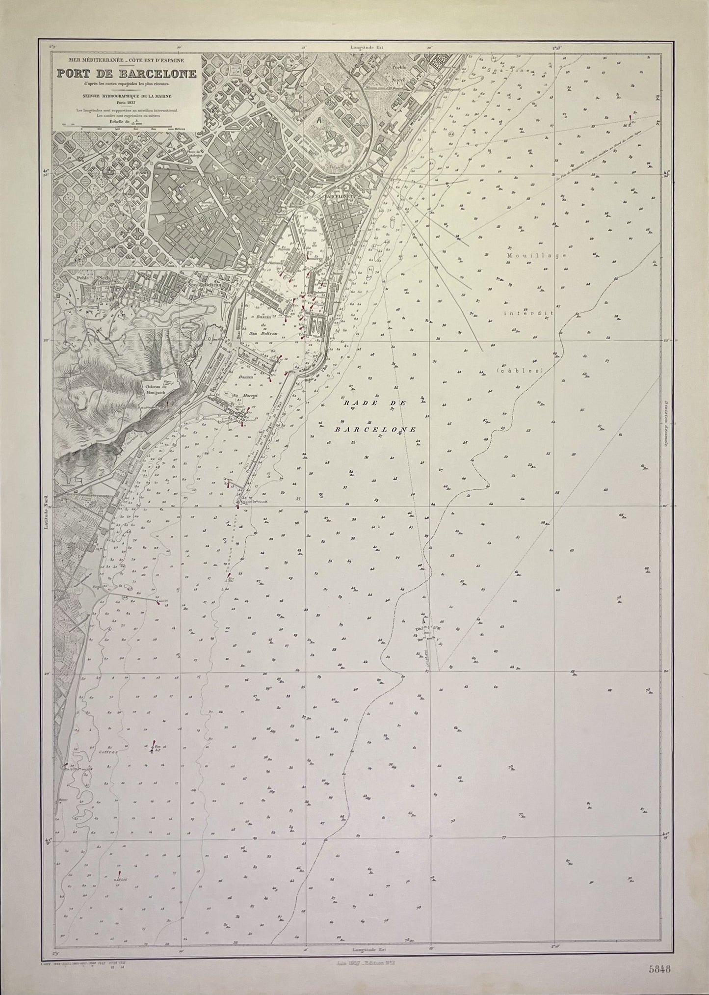 Achat carte ancienne port Barcelone