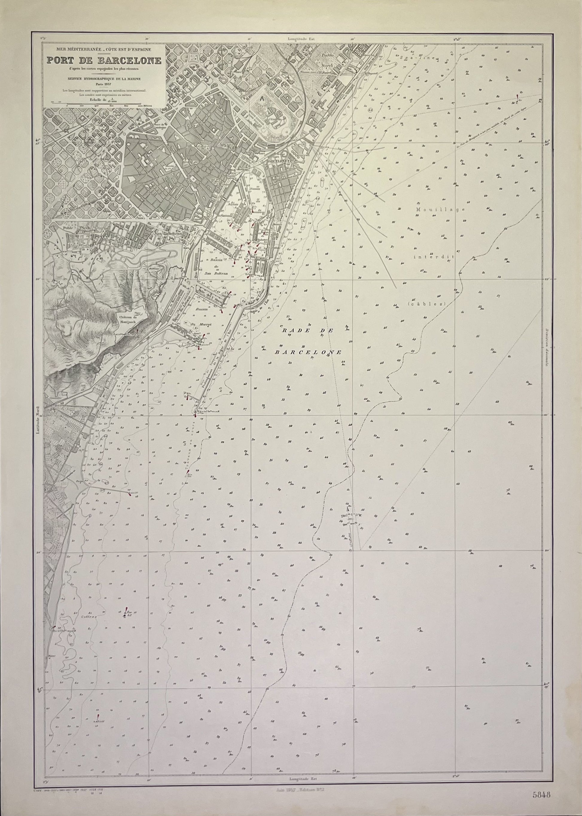 Achat carte ancienne port Barcelone