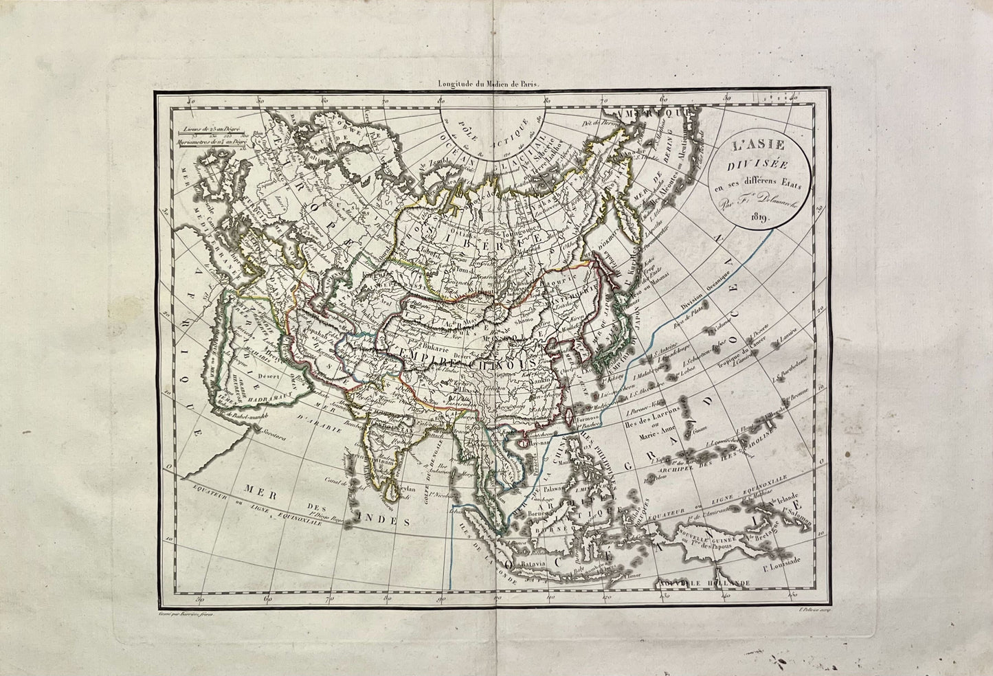 Achat carte geographique ancienne Asie Delamarche