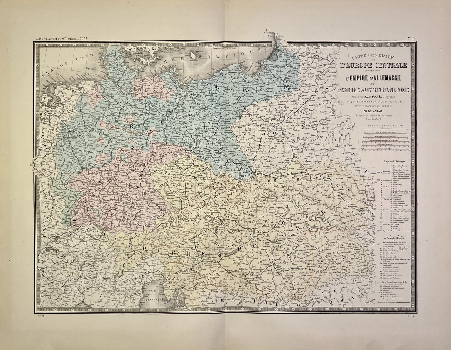 Achat carte geographique ancienne Europe Centrale