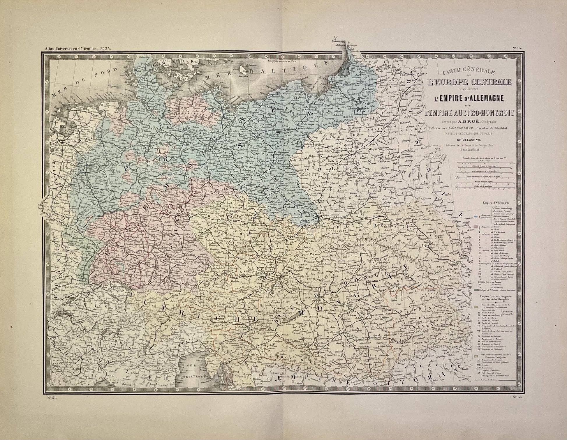 Achat carte geographique ancienne Europe Centrale