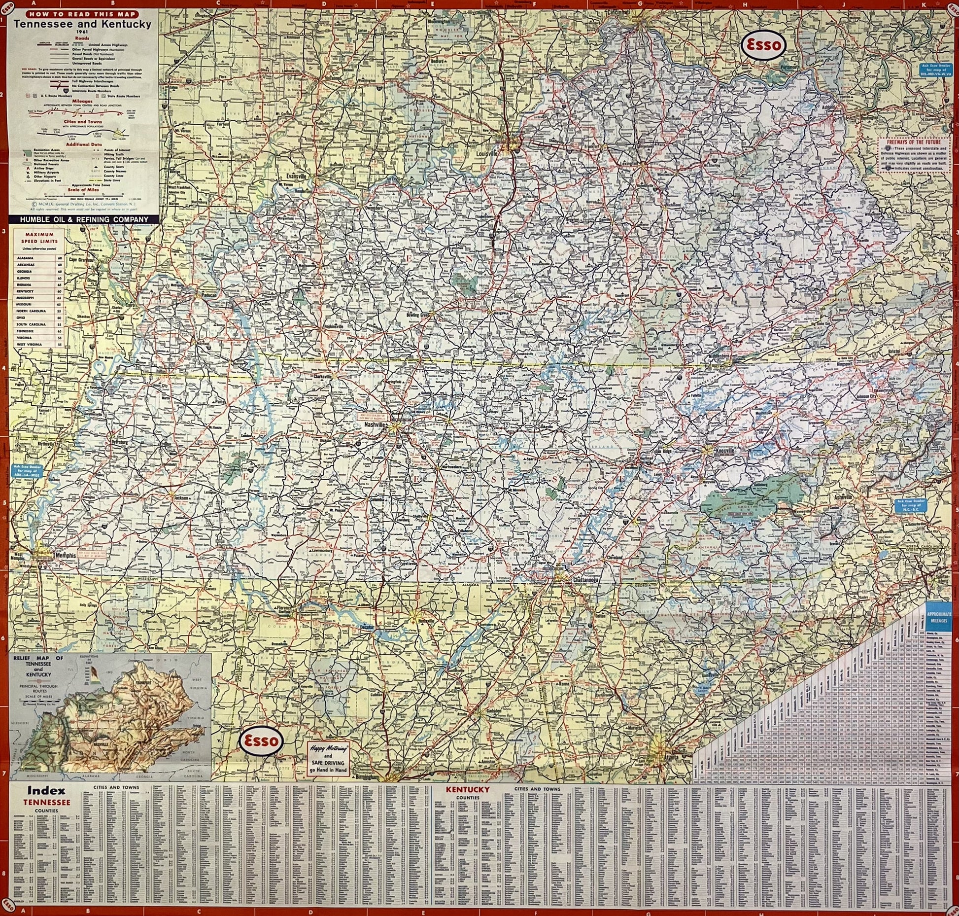 Achat carte geographique ancienne Kentucky Tennessee USA