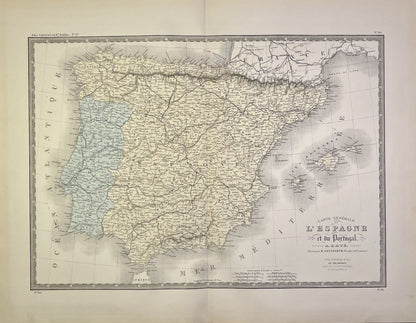 Achat carte geographique ancienne Portugal Espagne