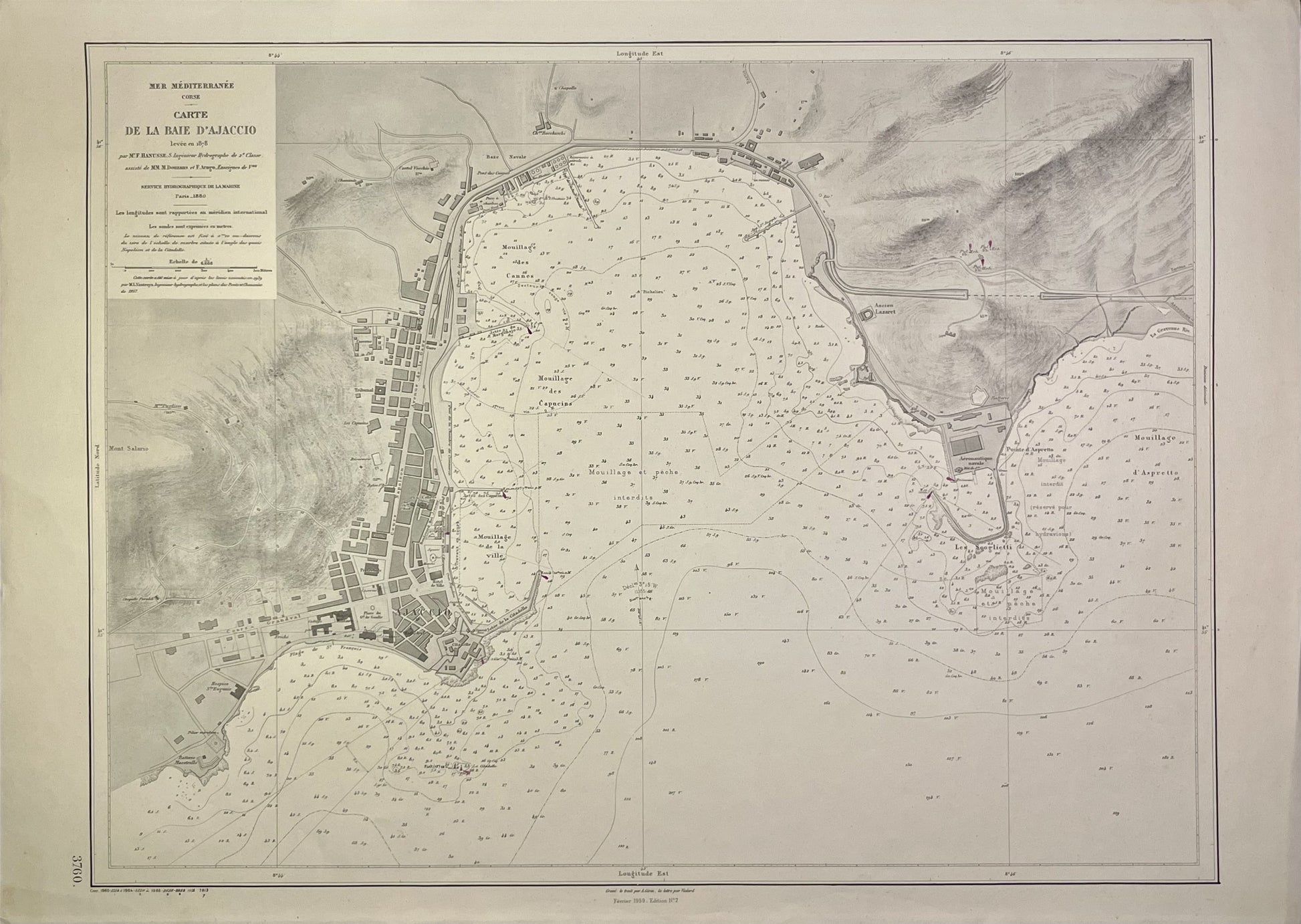 Achat carte marine ancienne Ajaccio