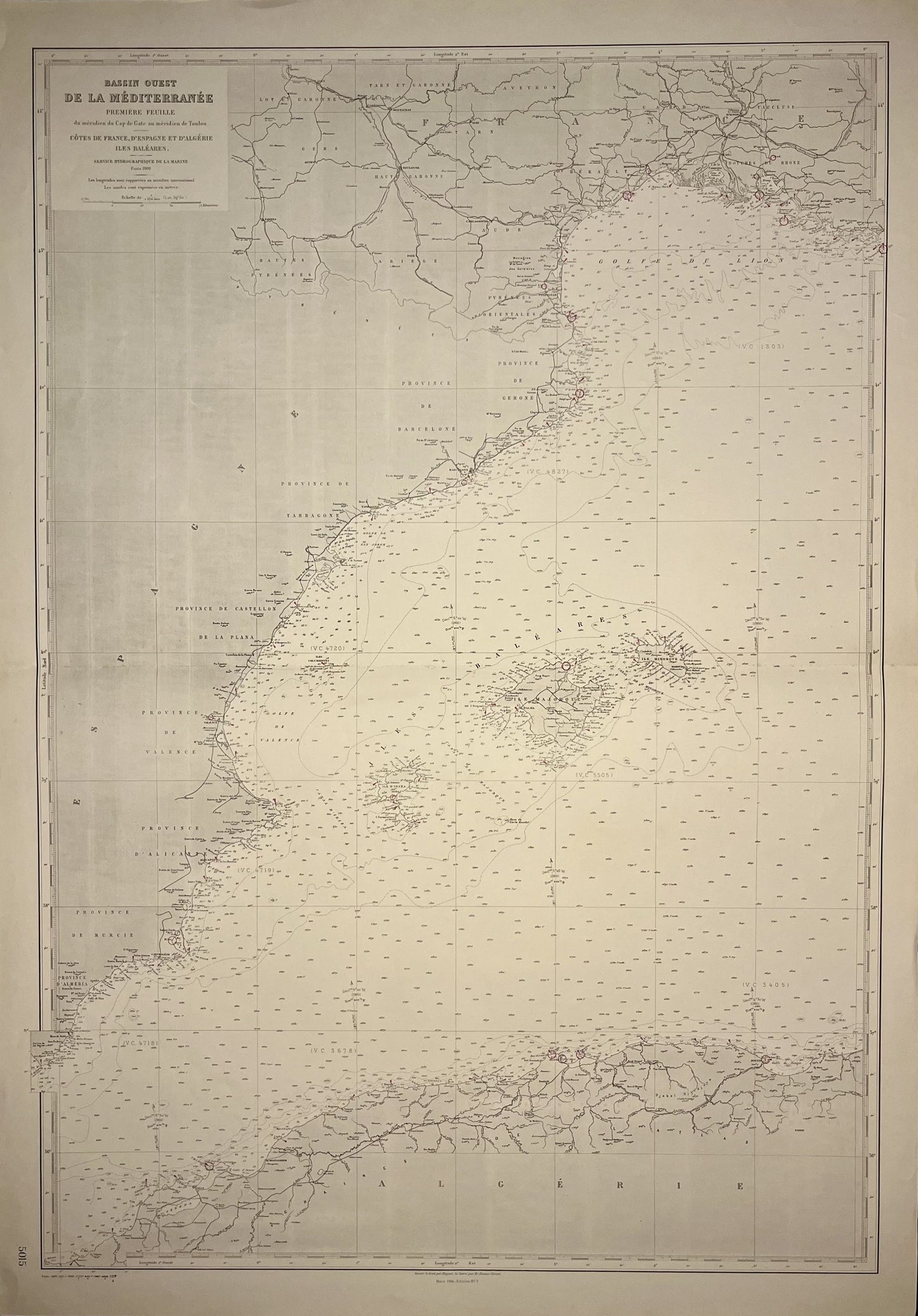 Achat carte marine ancienne Mediterranee Ouest