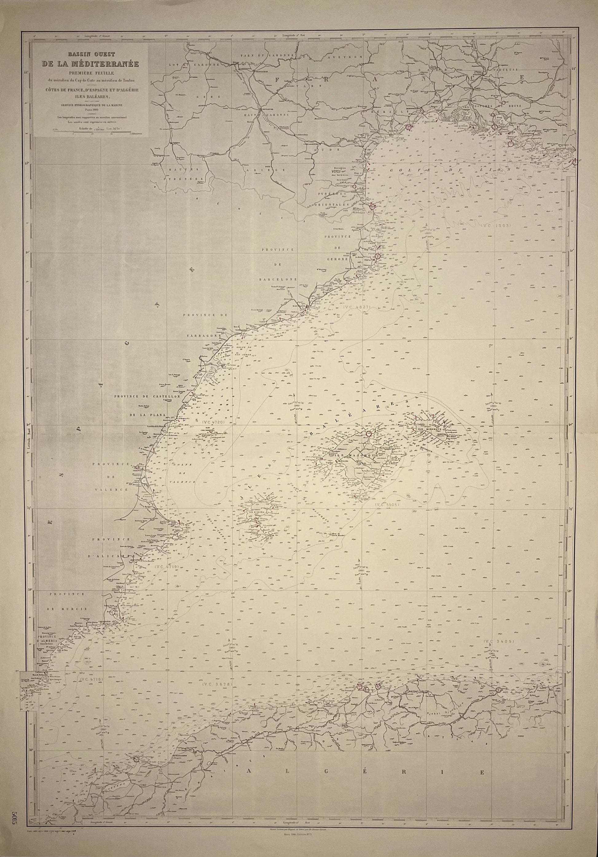 Achat carte marine ancienne Mediterranee Ouest