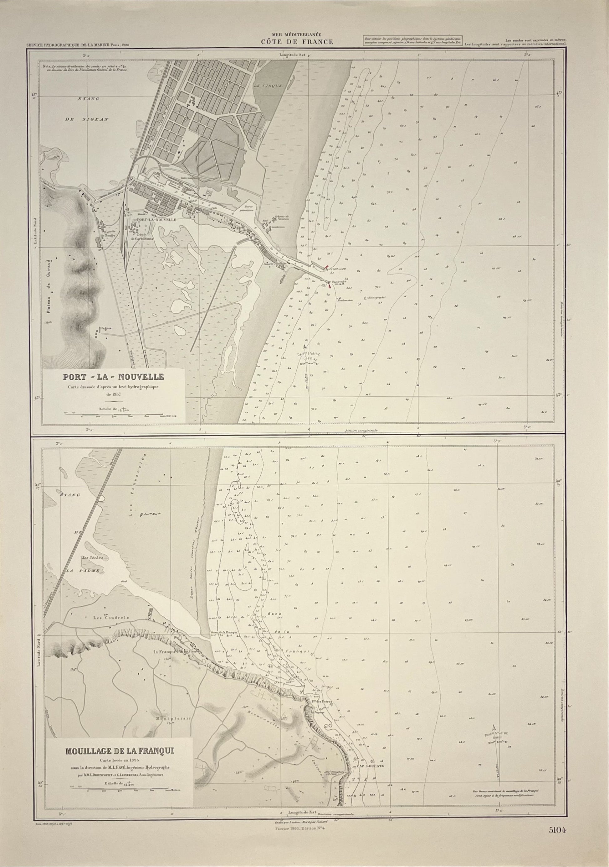 Achat carte marine ancienne Port-la-Nouvelle