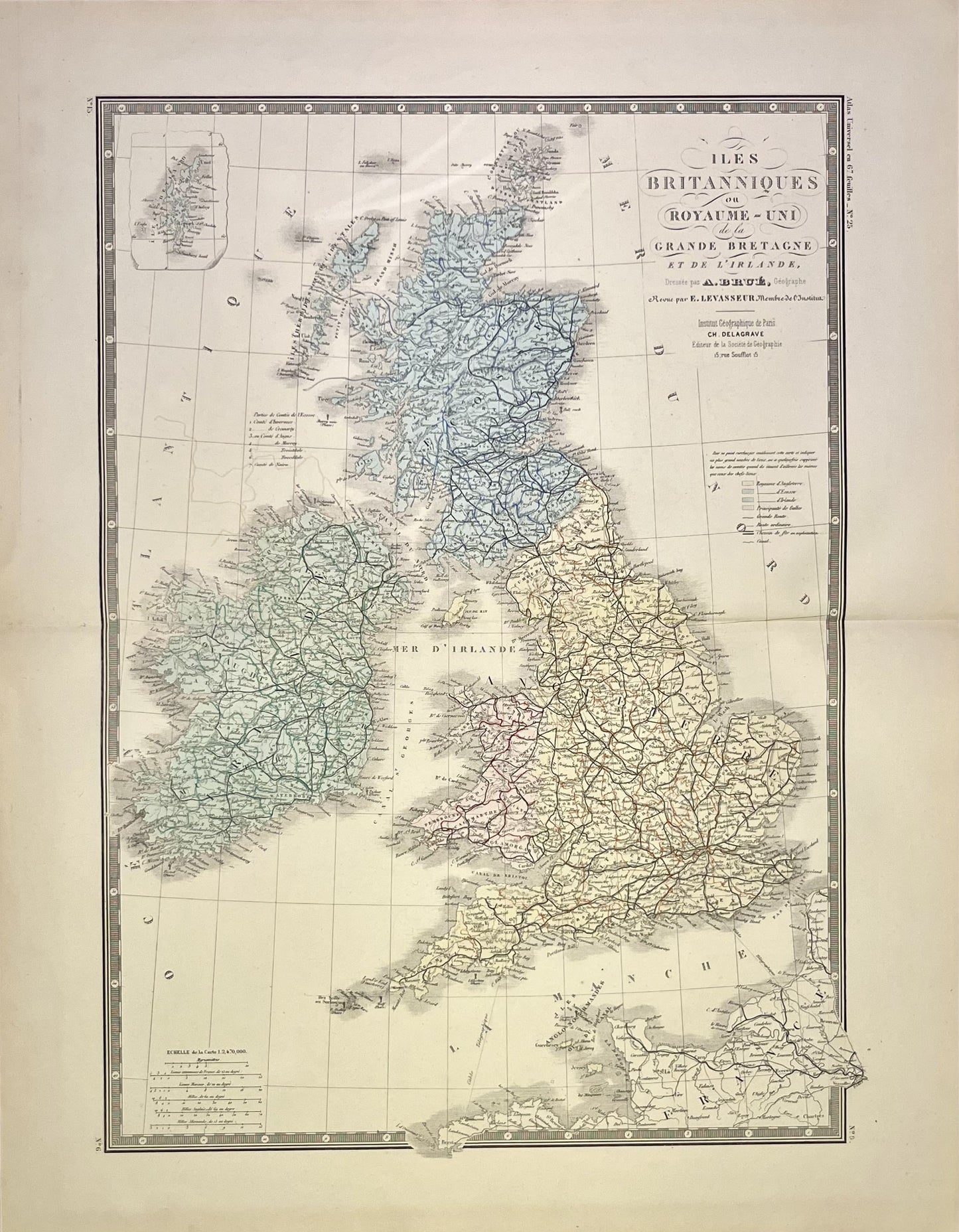 Achat carte geographique vintage Iles Britanniques