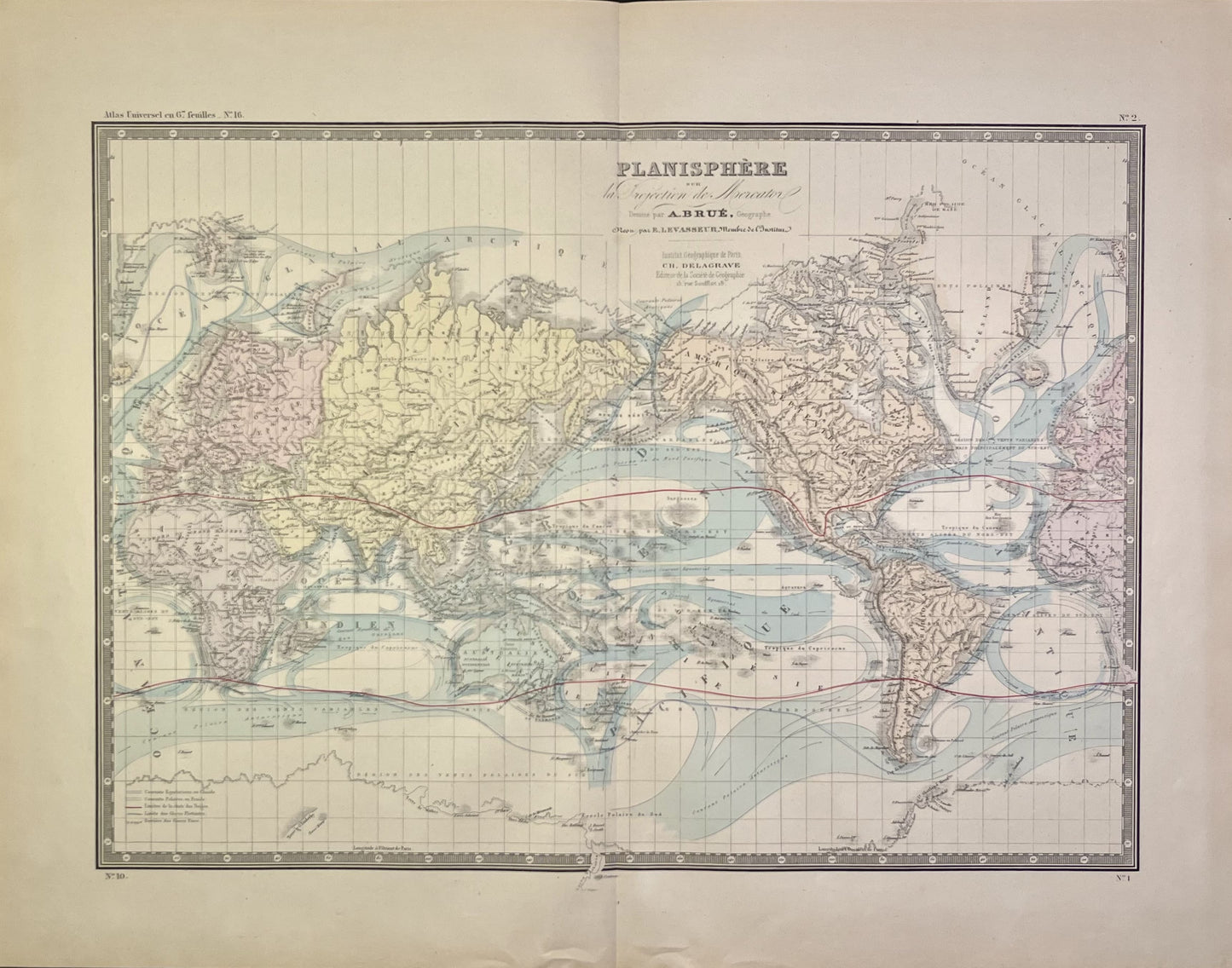Achat planisphere ancien courants marins