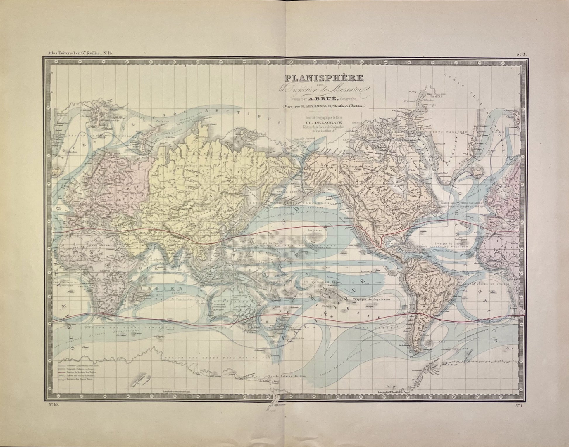 Achat planisphere ancien courants marins