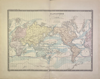 Achat planisphere ancien courants marins