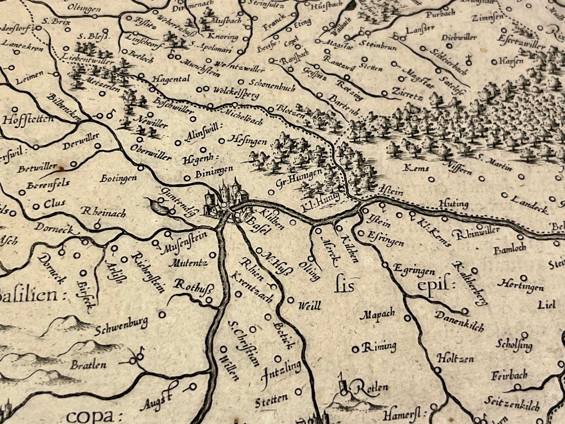 Antique map Alsatia Basel