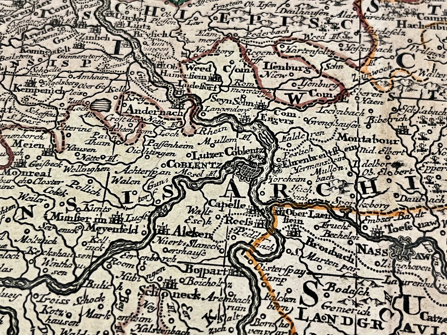 Antique map Coblenz germany