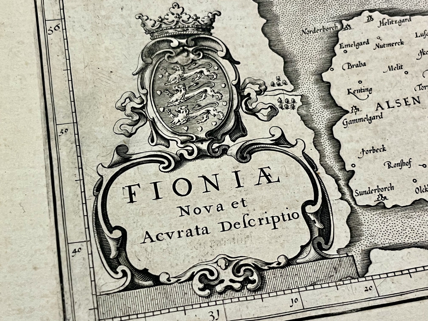 Antique map Fioniae Denmark