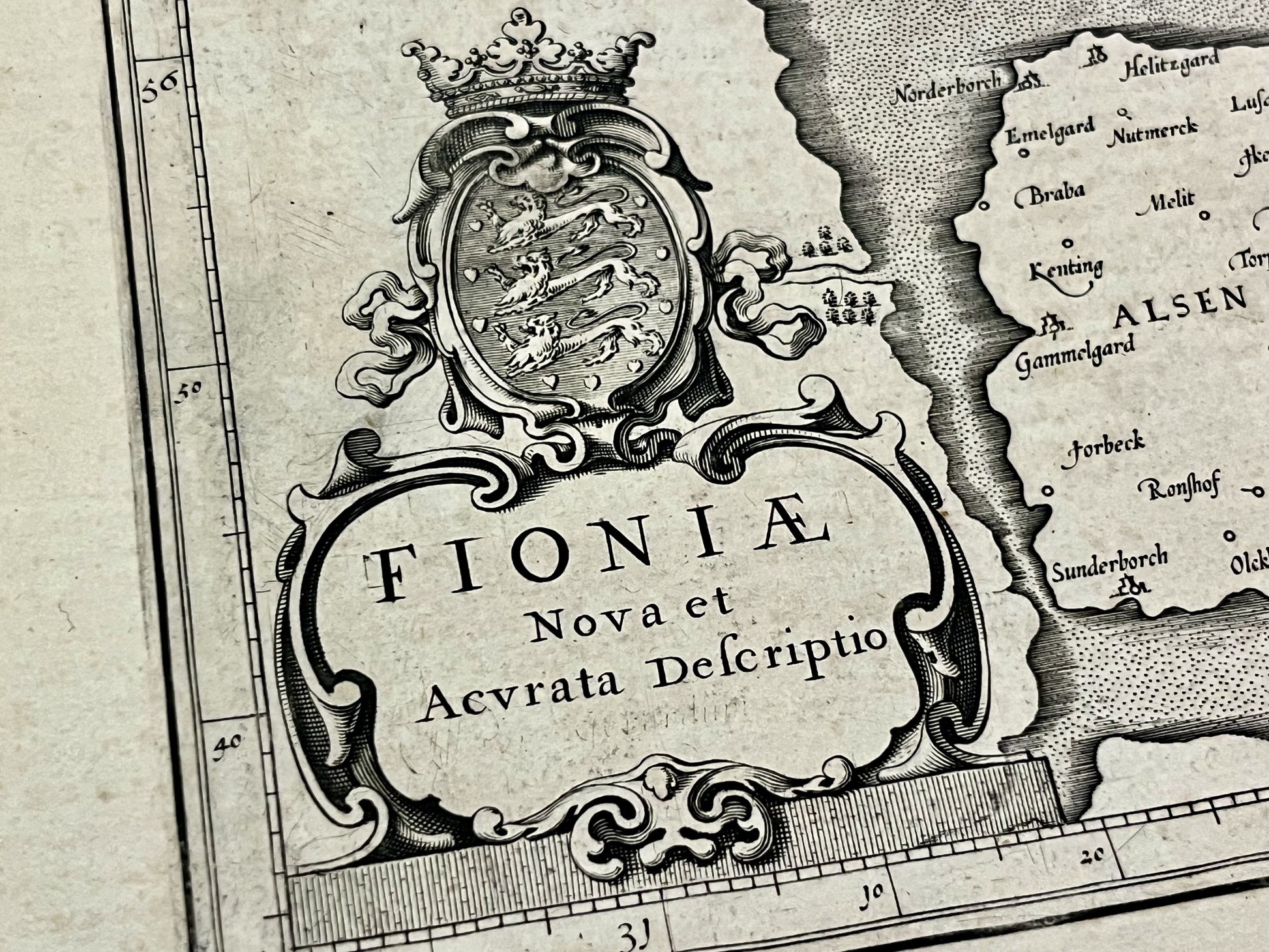 Antique map Fioniae Denmark