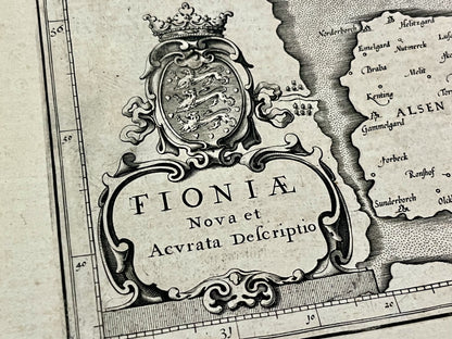 Antique map Fioniae Denmark