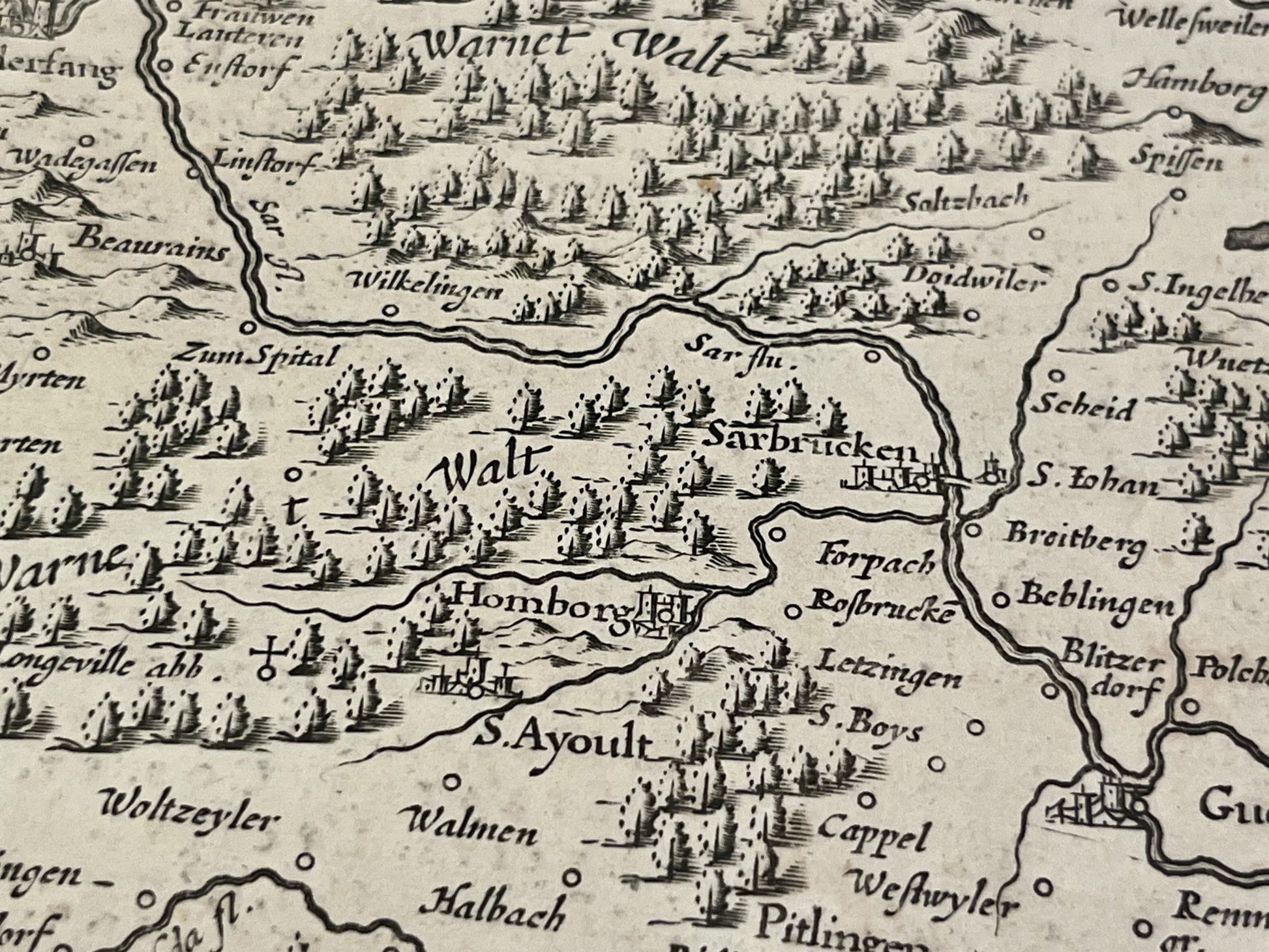 Antique map Sarrebruck Lorraine