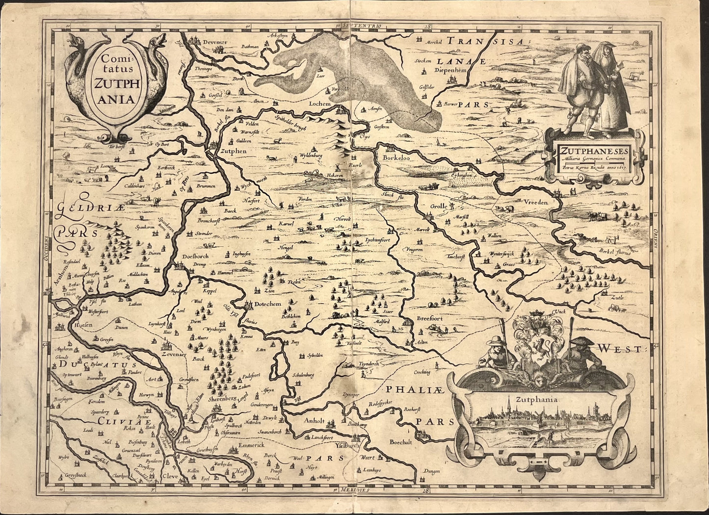 Antique map Zutphen Netherlands