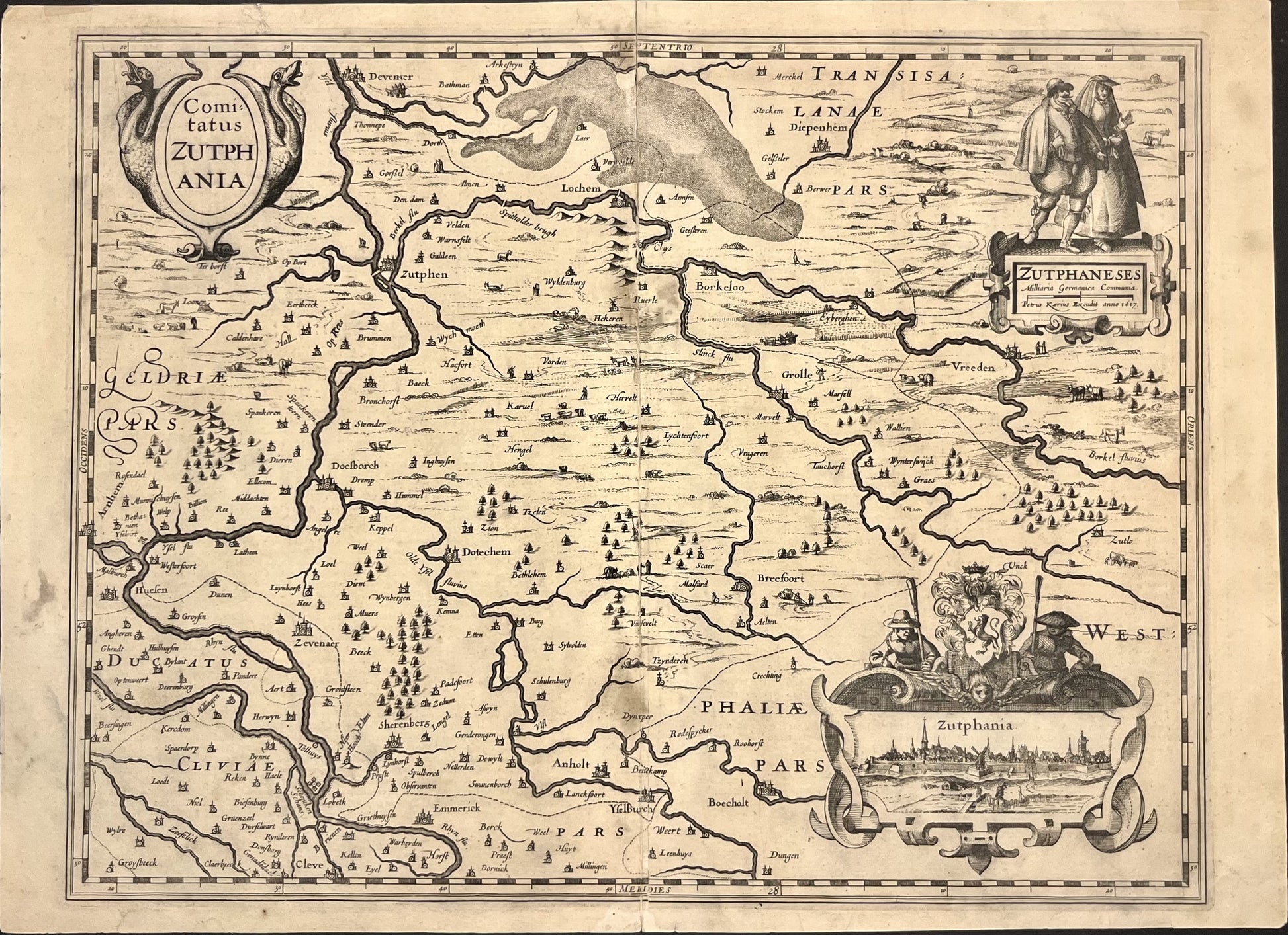 Antique map Zutphen Netherlands