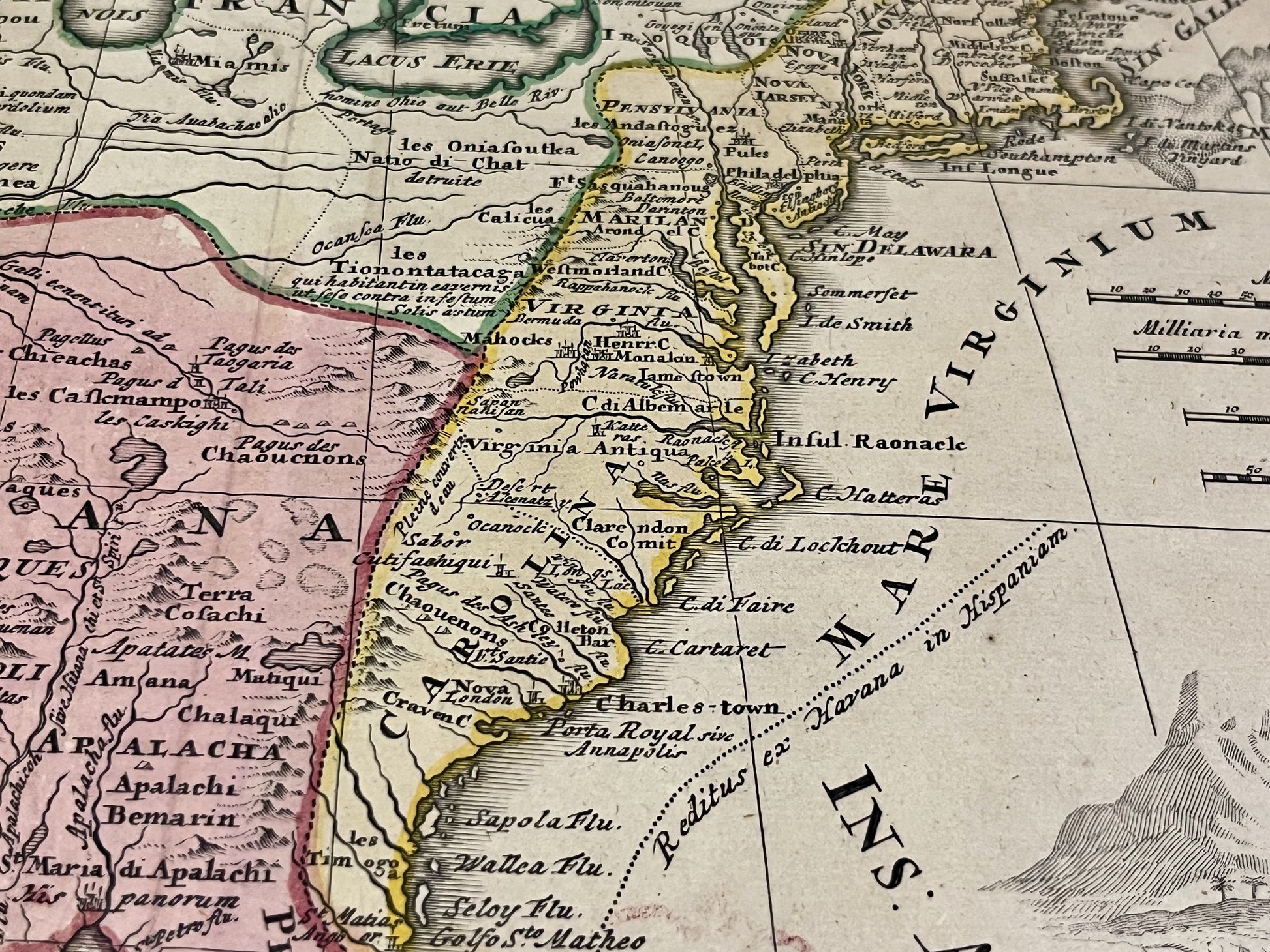 Antique map first american colonies