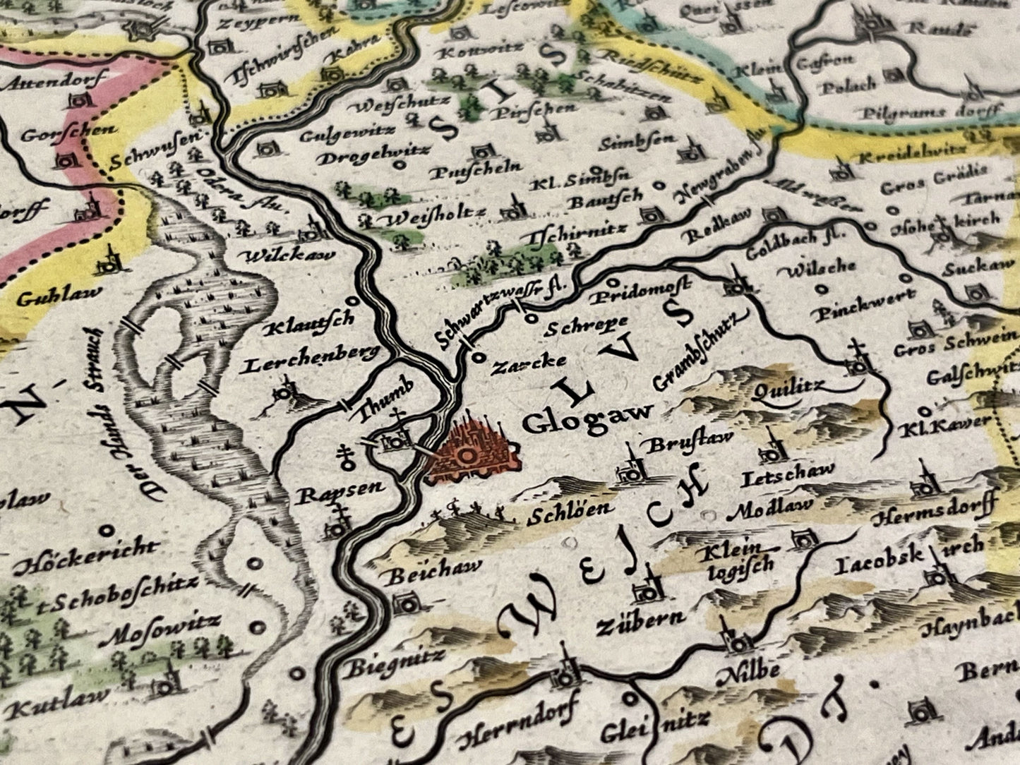 Antique map of Glogow Poland