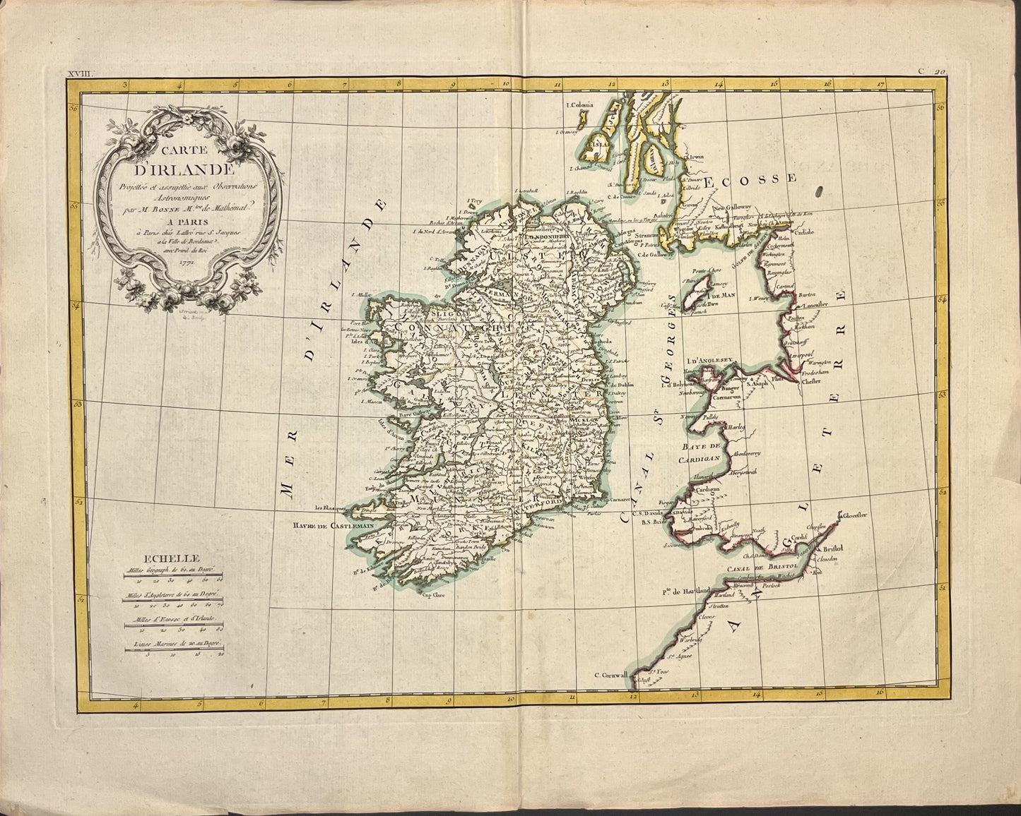 Antique map of Ireland by Rigobert Bonne