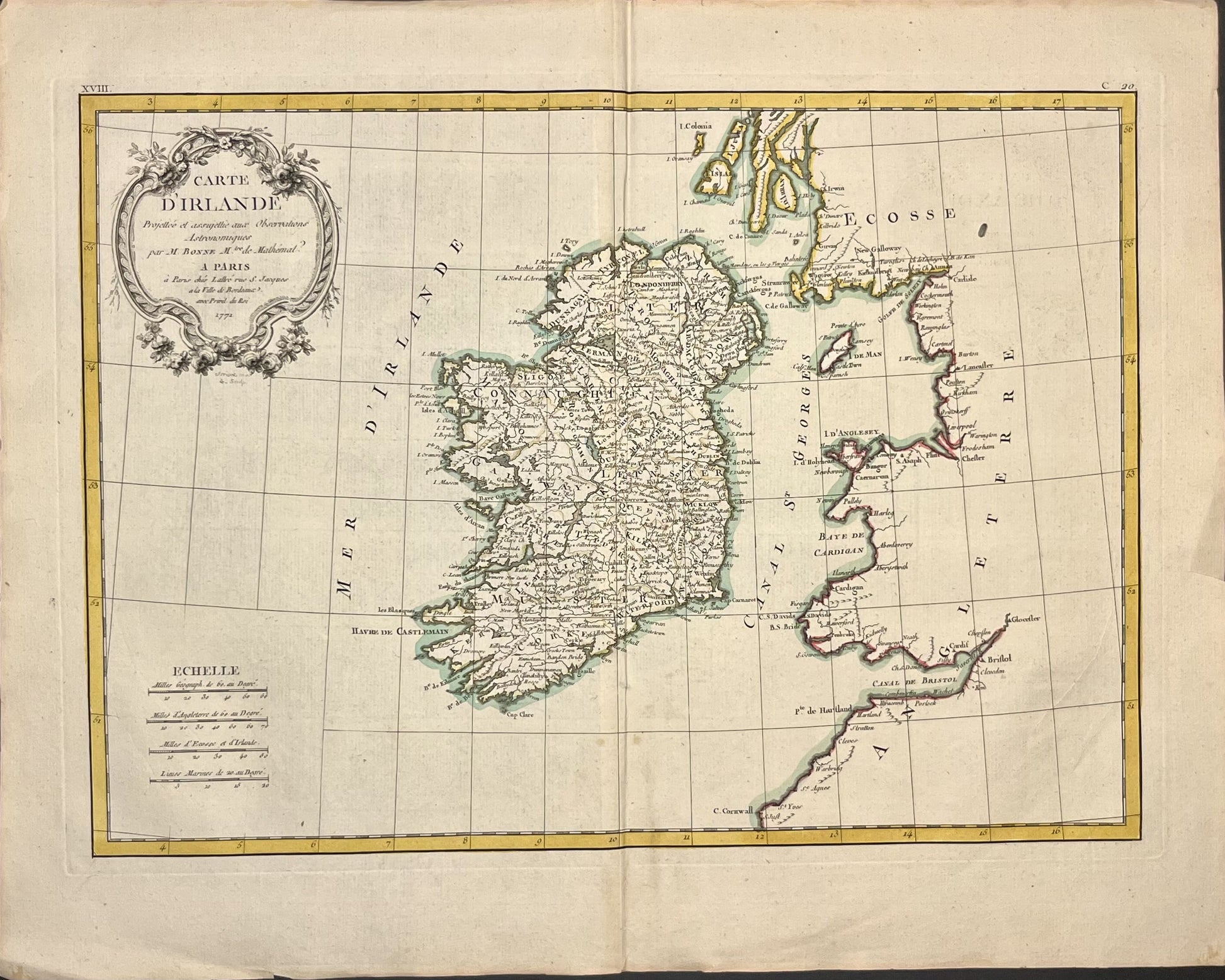 Antique map of Ireland by Rigobert Bonne