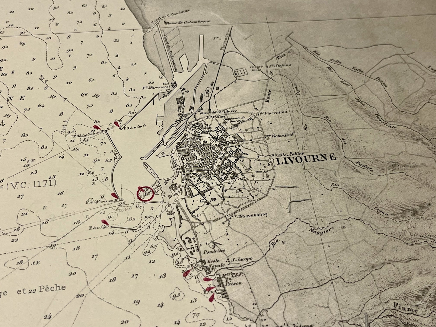 Antique map of Livorno Italy