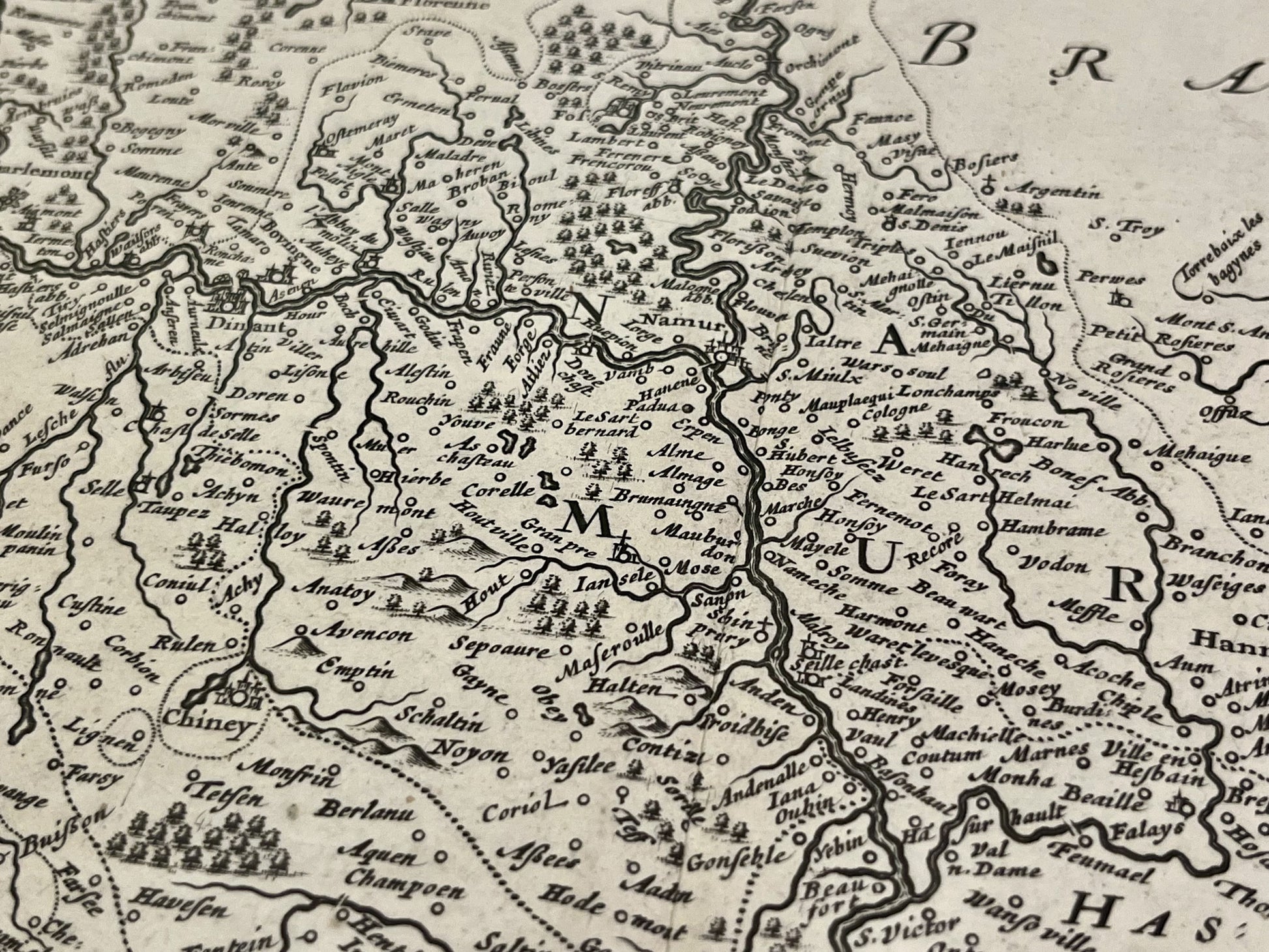 Antique map of Namur and Liege