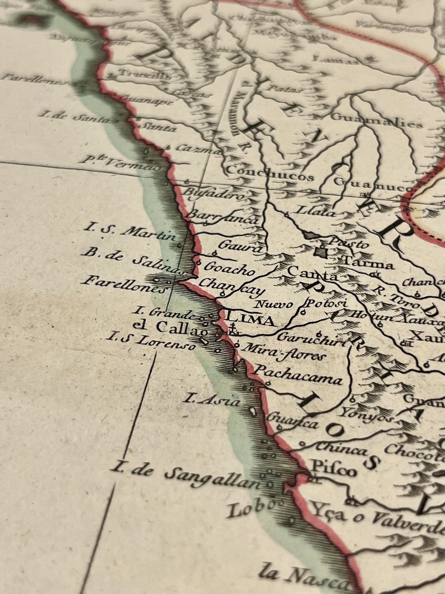 Antique map of Peru and Lima