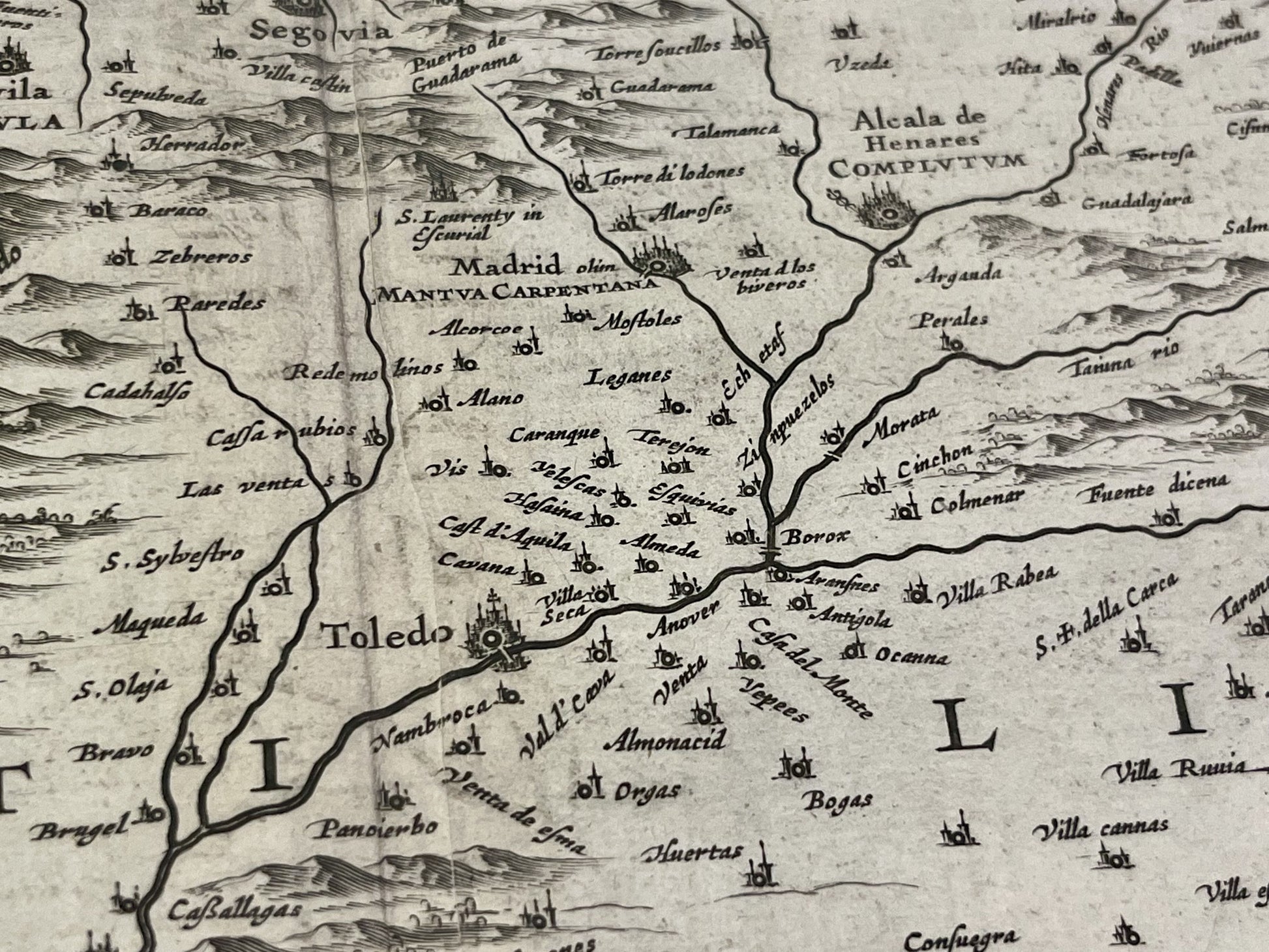 Antique map of Toledo and Madrid