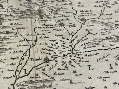 Antique map of Toledo and Madrid