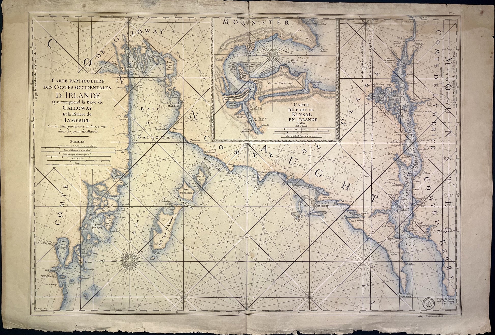 Antique nautical chart Galway Ireland