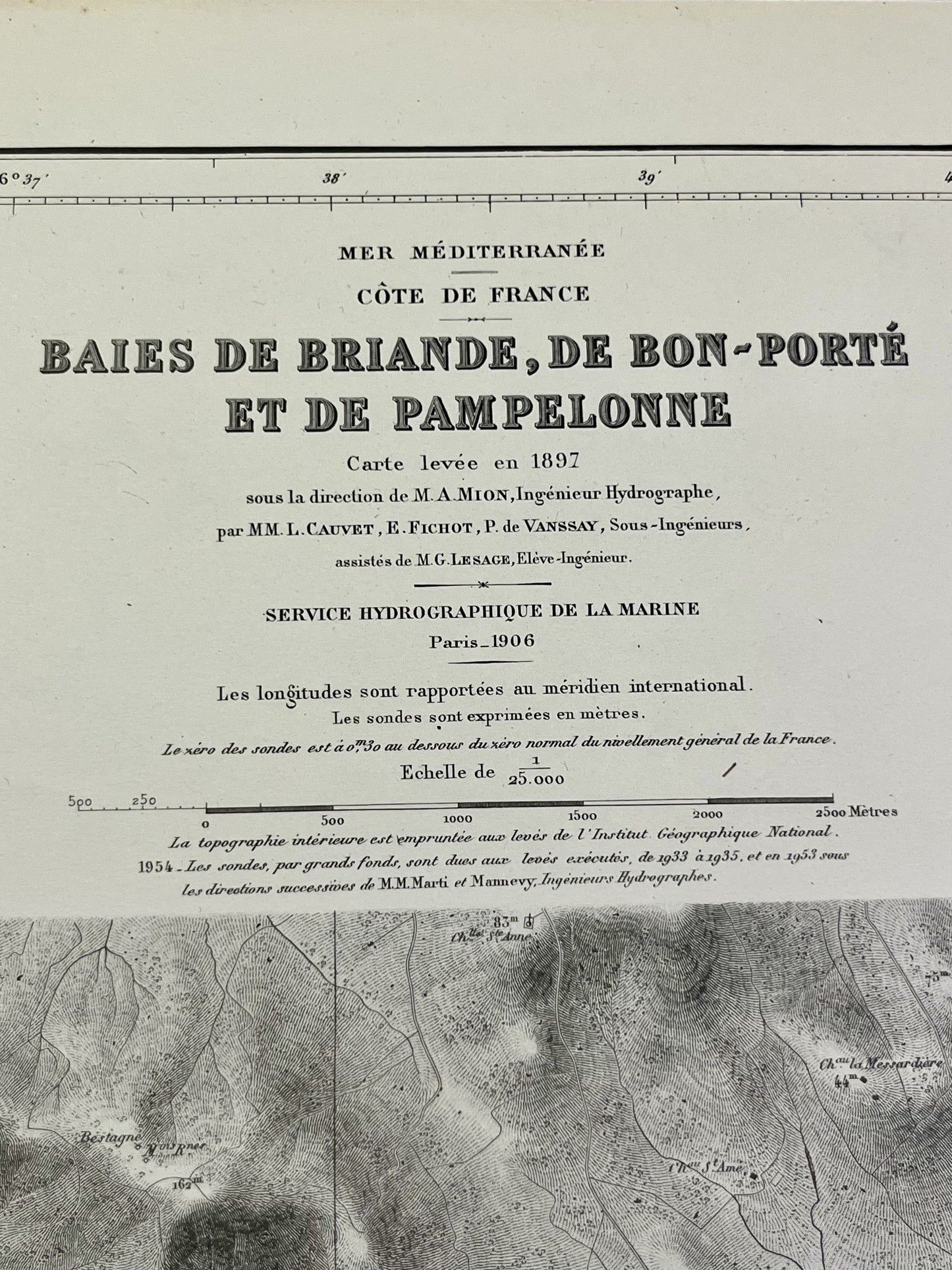 Baies de Briande Bon-Porte et Pampelonne carte ancienne