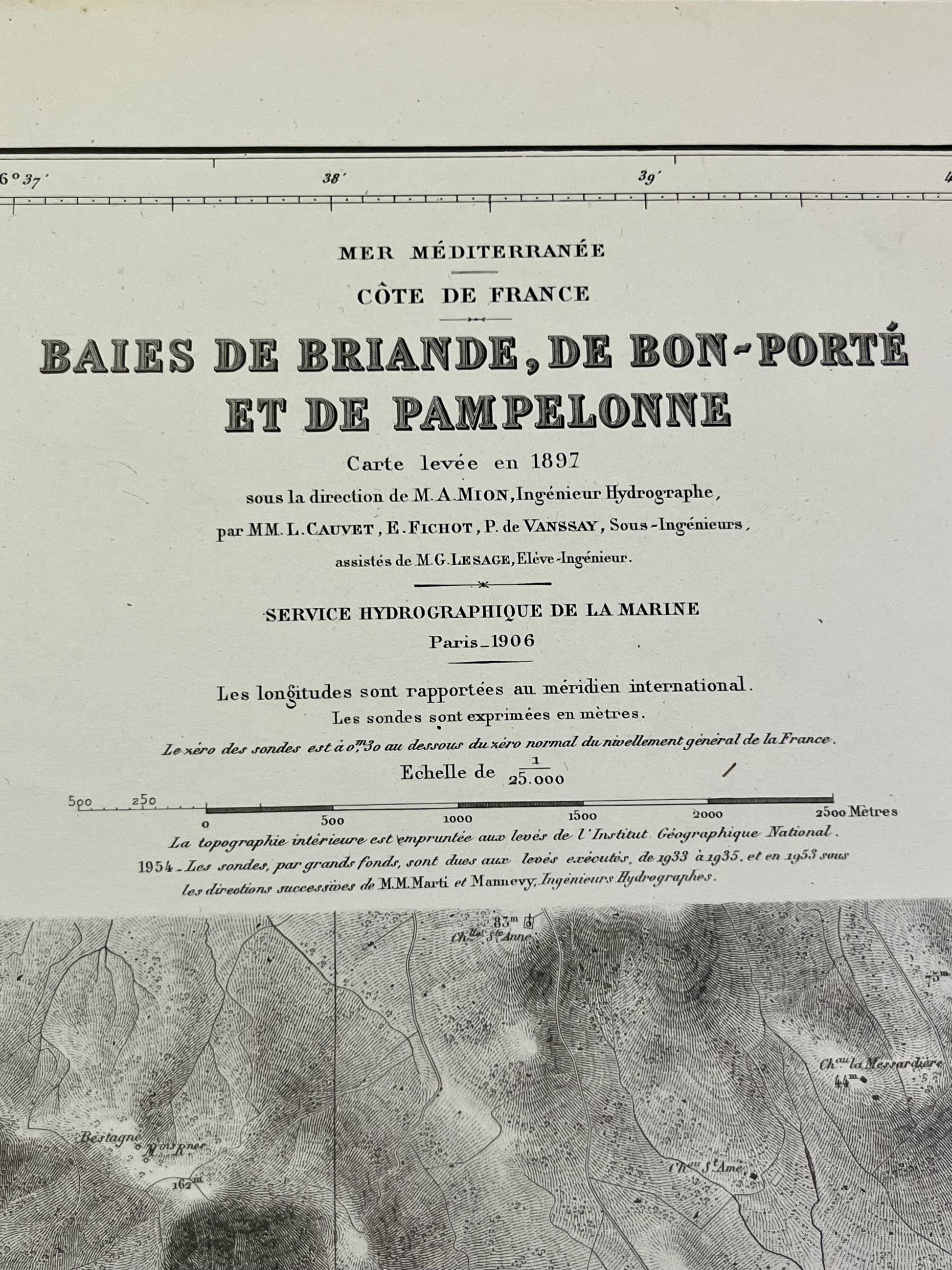 Baies de Briande Bon-Porte et Pampelonne carte ancienne