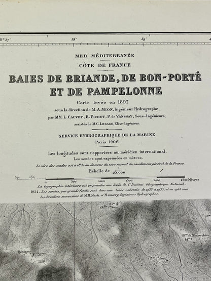 Baies de Briande Bon-Porte et Pampelonne carte ancienne