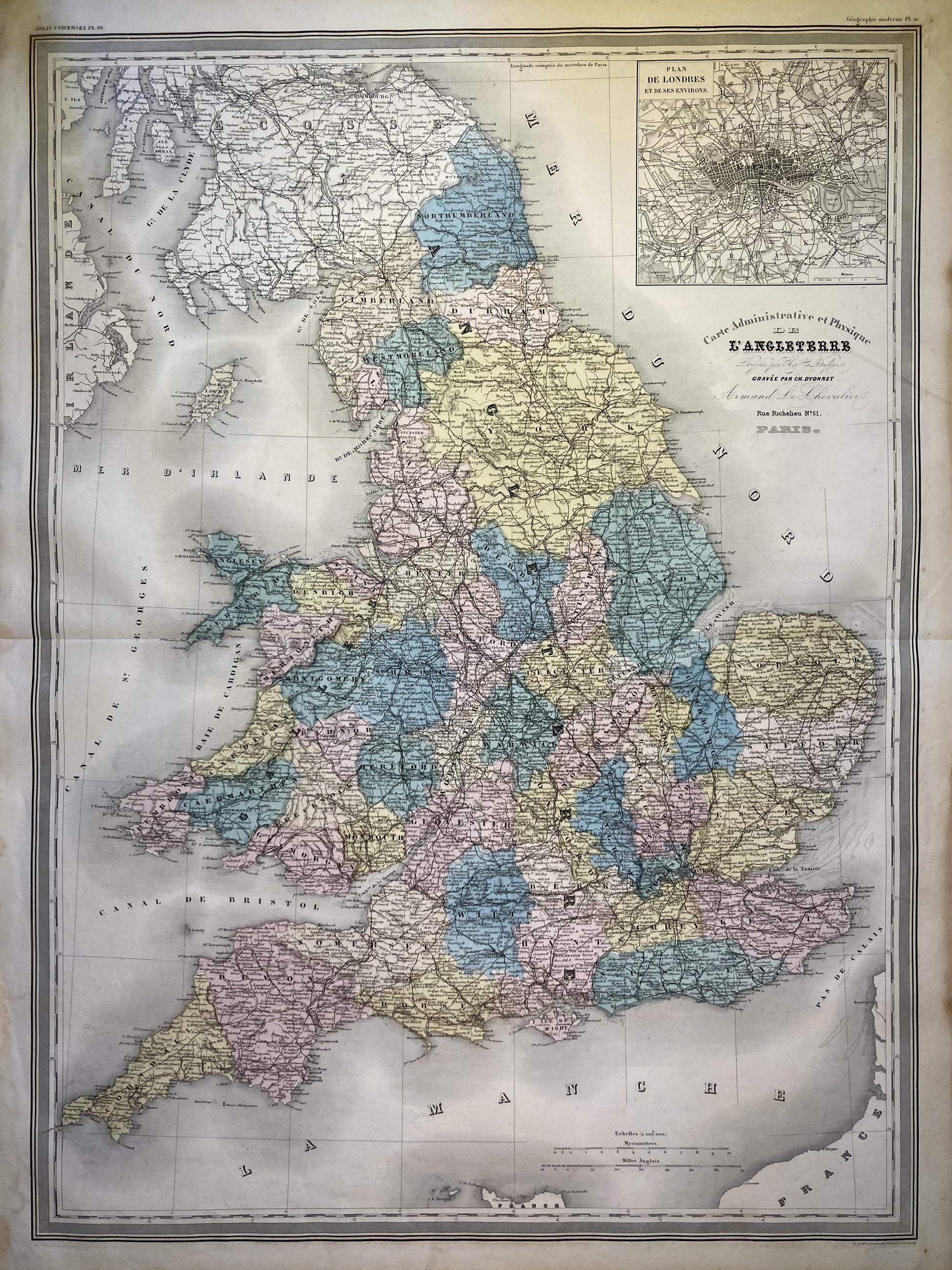 Carte ancienne de l'Angleterre par A.H. Dufour