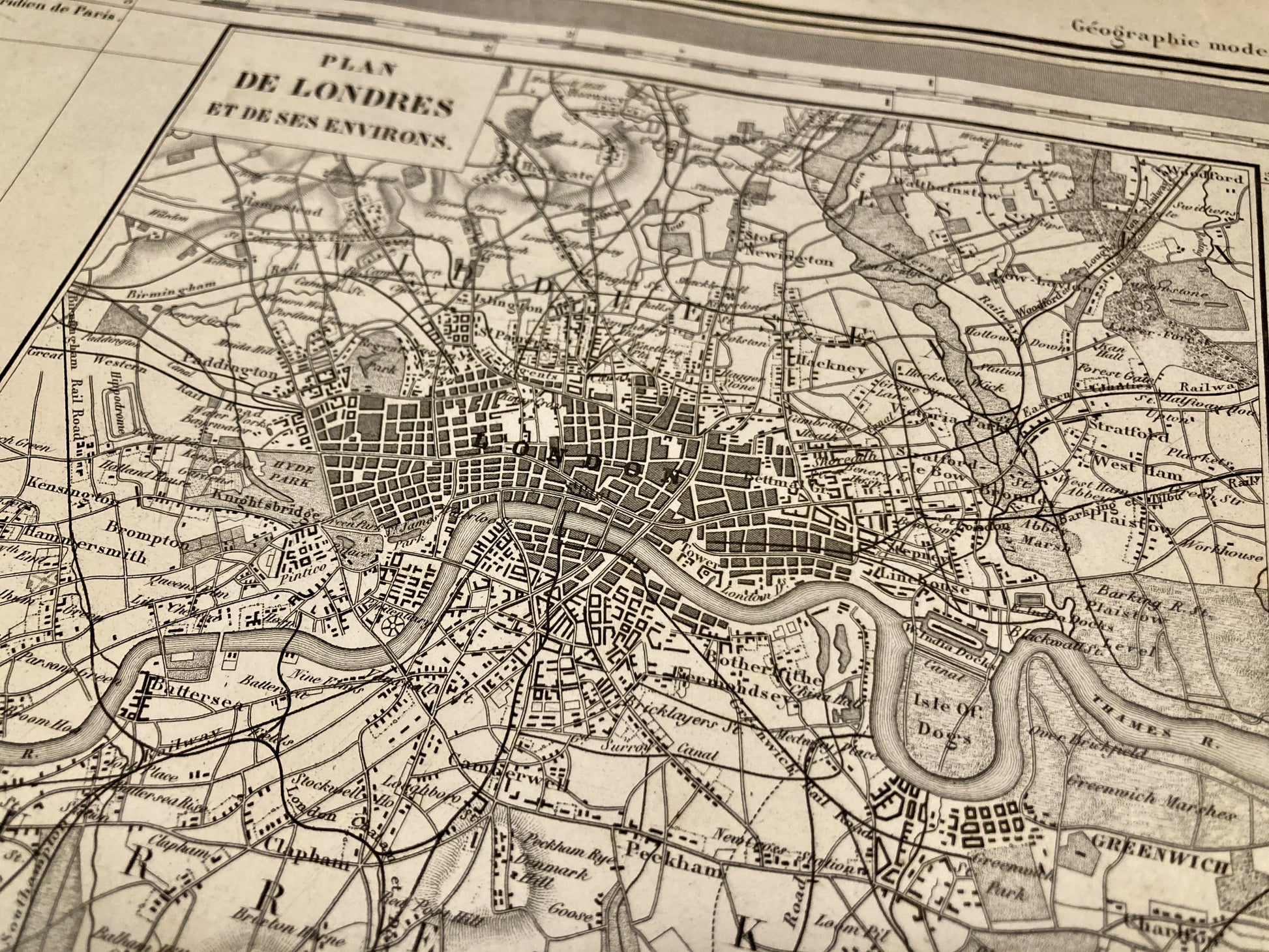 Plan de Londre sur la carte ancienne de l'Angleterre par A.H. Dufour 