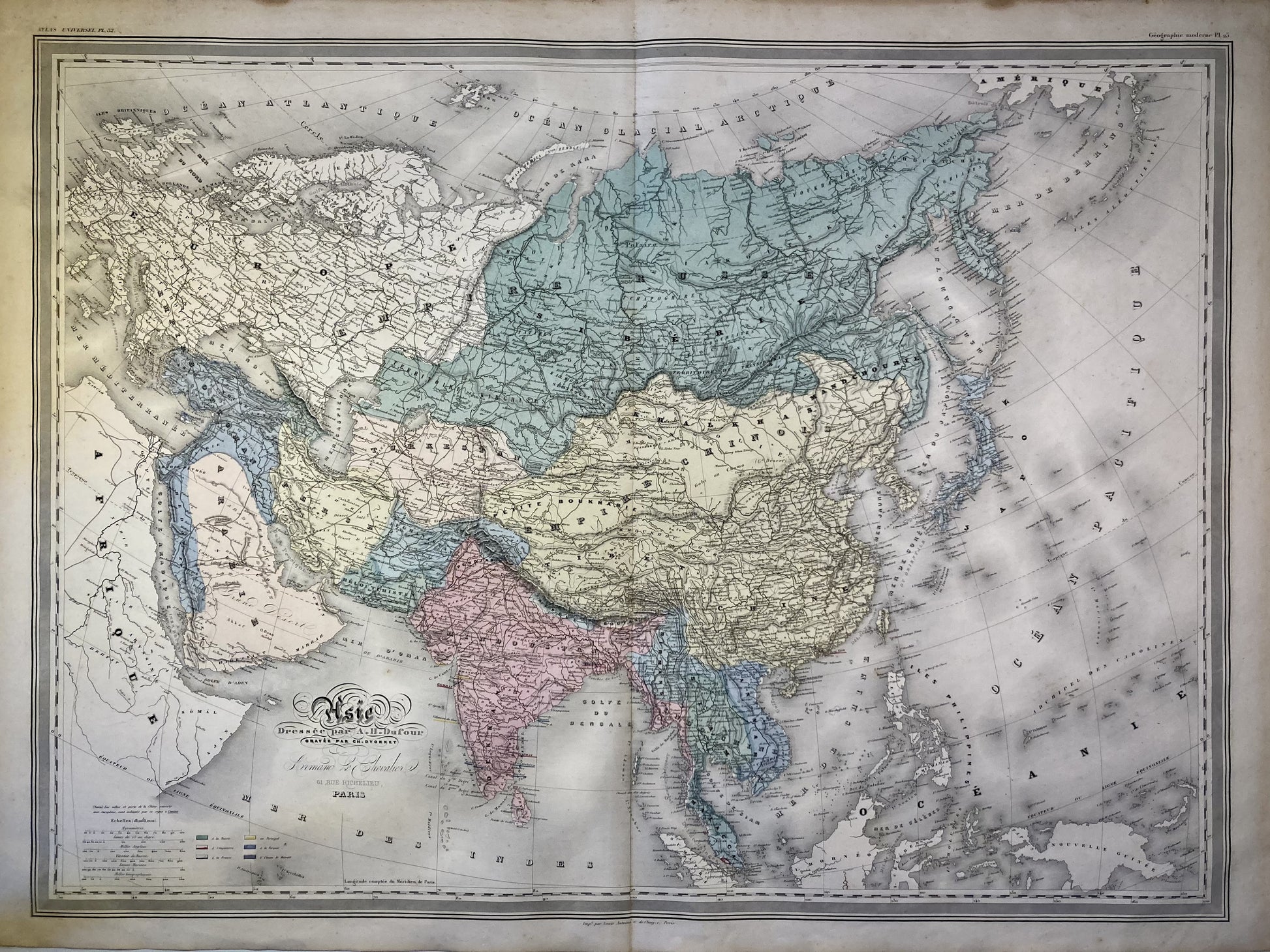 Carte ancienne de l'Asie par A.H. Dufour