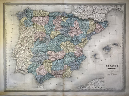 Carte ancienne de l'Espagne et du Portugal par A.H. Dufour