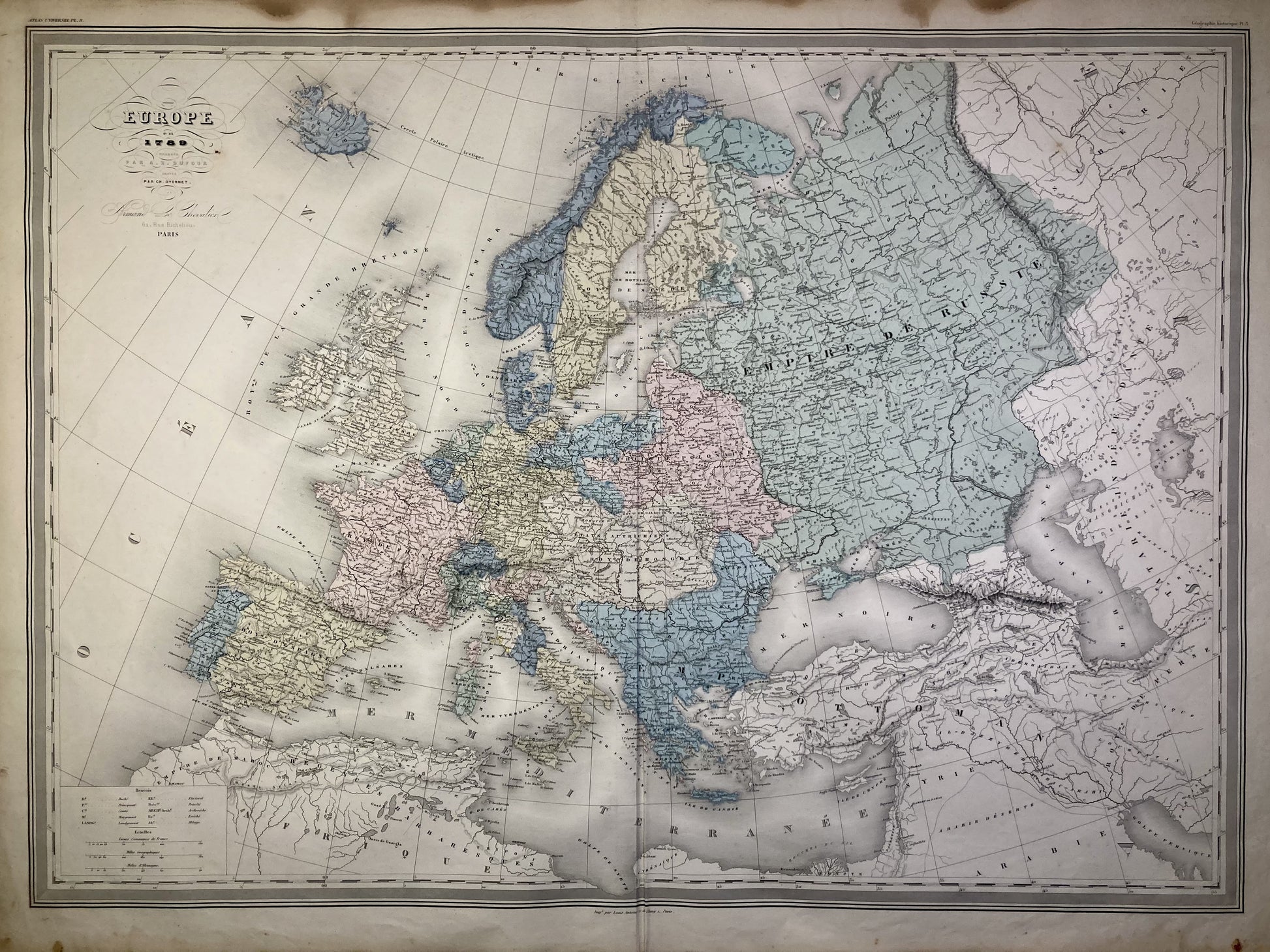 Carte ancienne de l'Europe en 1789 par A.H. Dufour