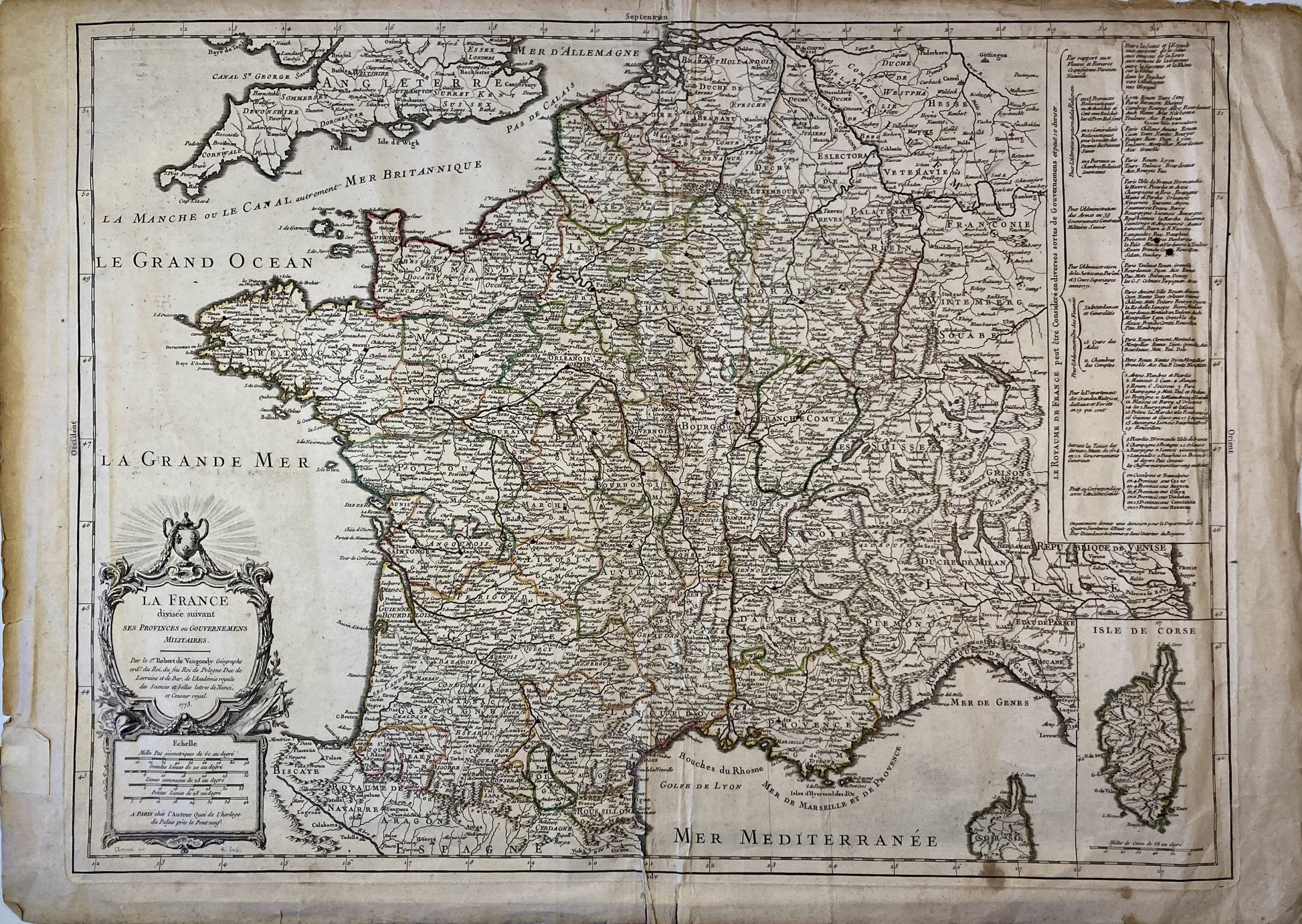 Carte ancienne de la France par Robert de Vaugondy