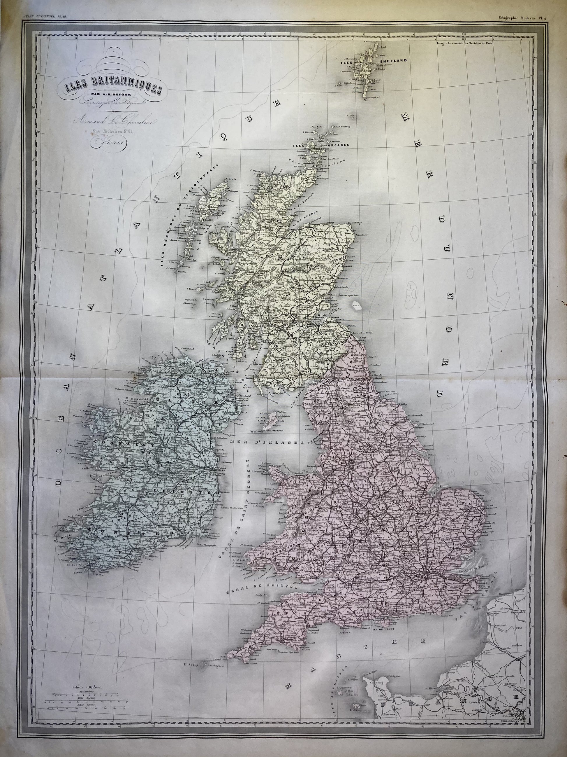 Carte ancienne des Iles Britanniques par A.H. Dufour