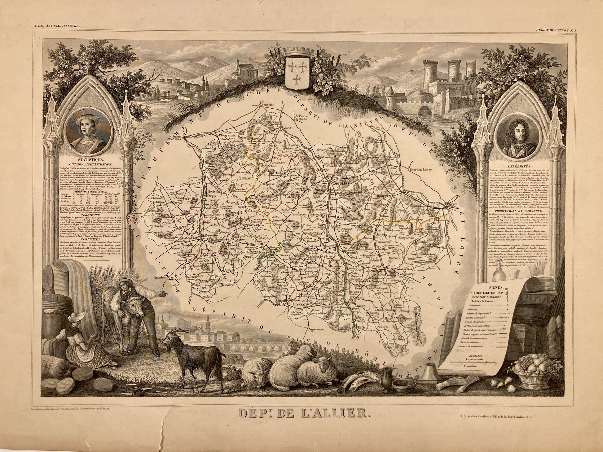 Carte ancienne illustrée de l'Allier 3