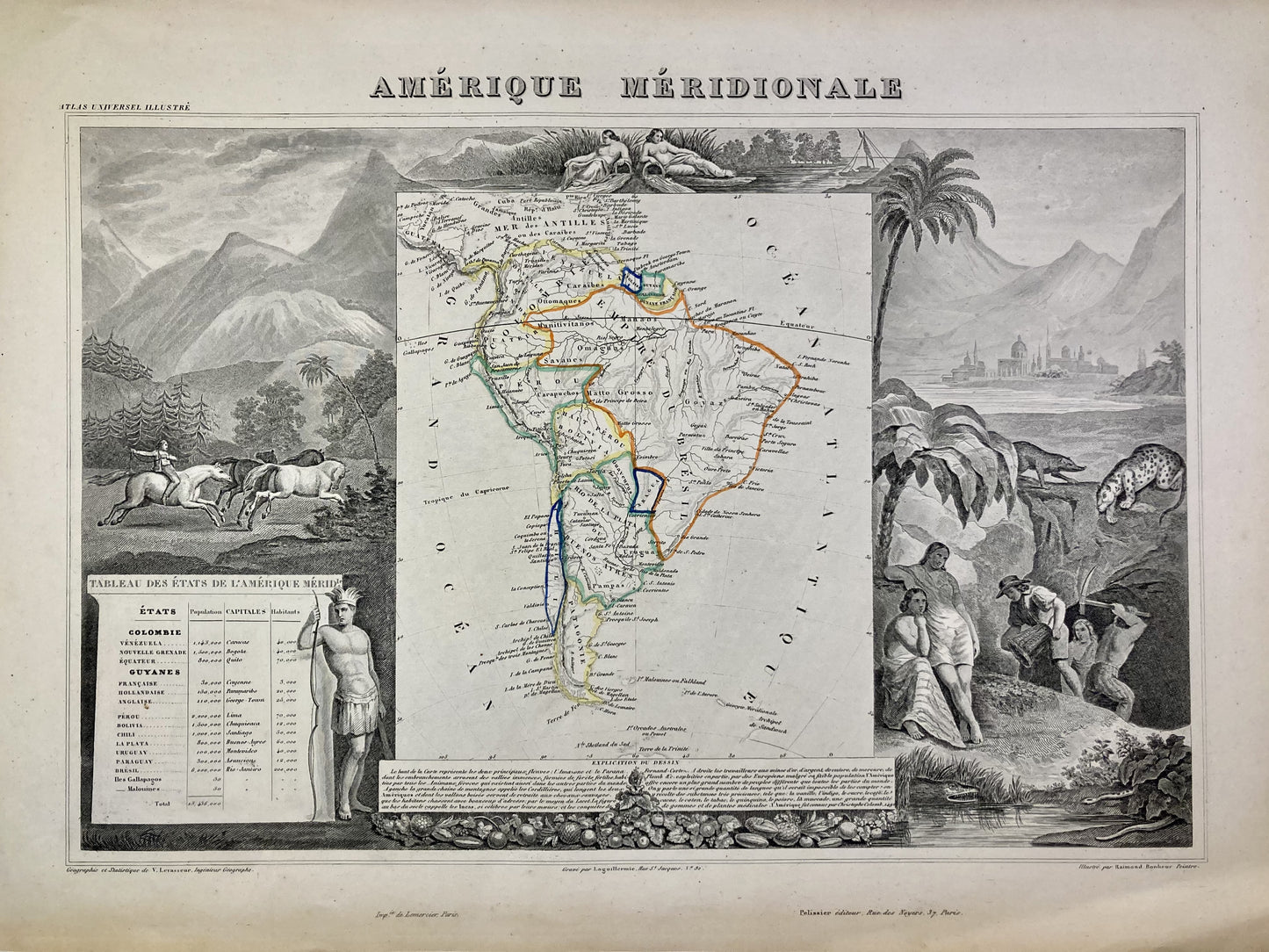 Carte illustrée de l'Amérique du Sud par Levasseur